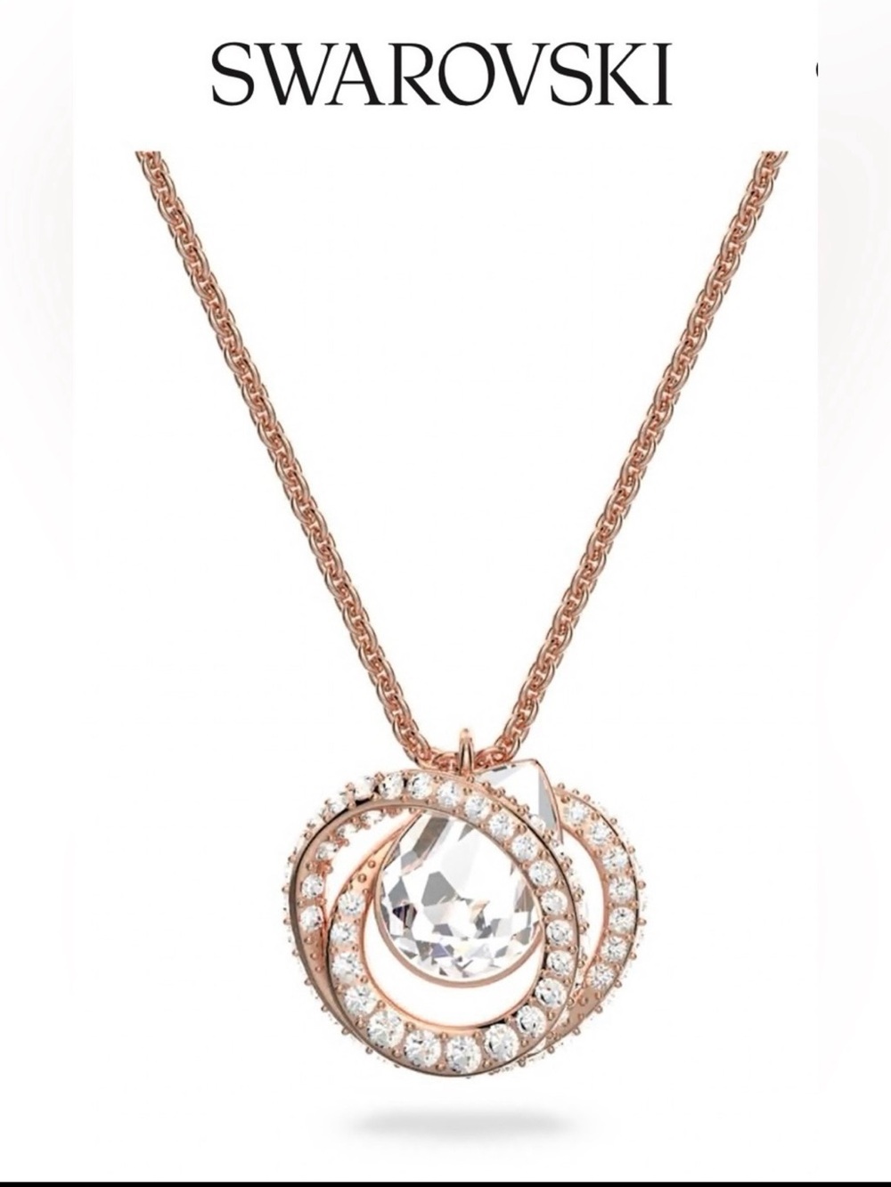 Like New Swarovski Rose Gold Double Circle Pendant Necklace
